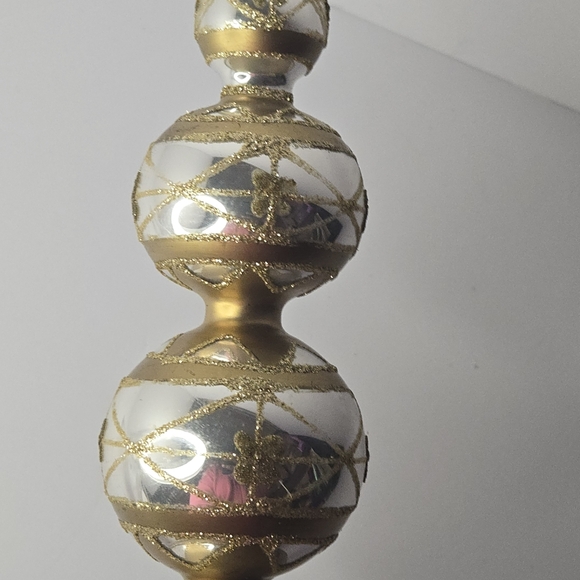 Vintage 12" Glass Tree Topper Finial Decor 4 Bulbs Tiered Silver Gold - Picture 14 of 15